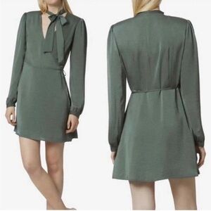 Avec Les Filles Khaki Green Wrap Long Sleeve Mini Dress Size XS